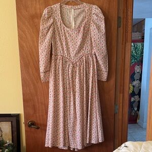 Vintage handmade patriotic Floral LS maxi Dress with bonnet, apron/collar  (mlb)